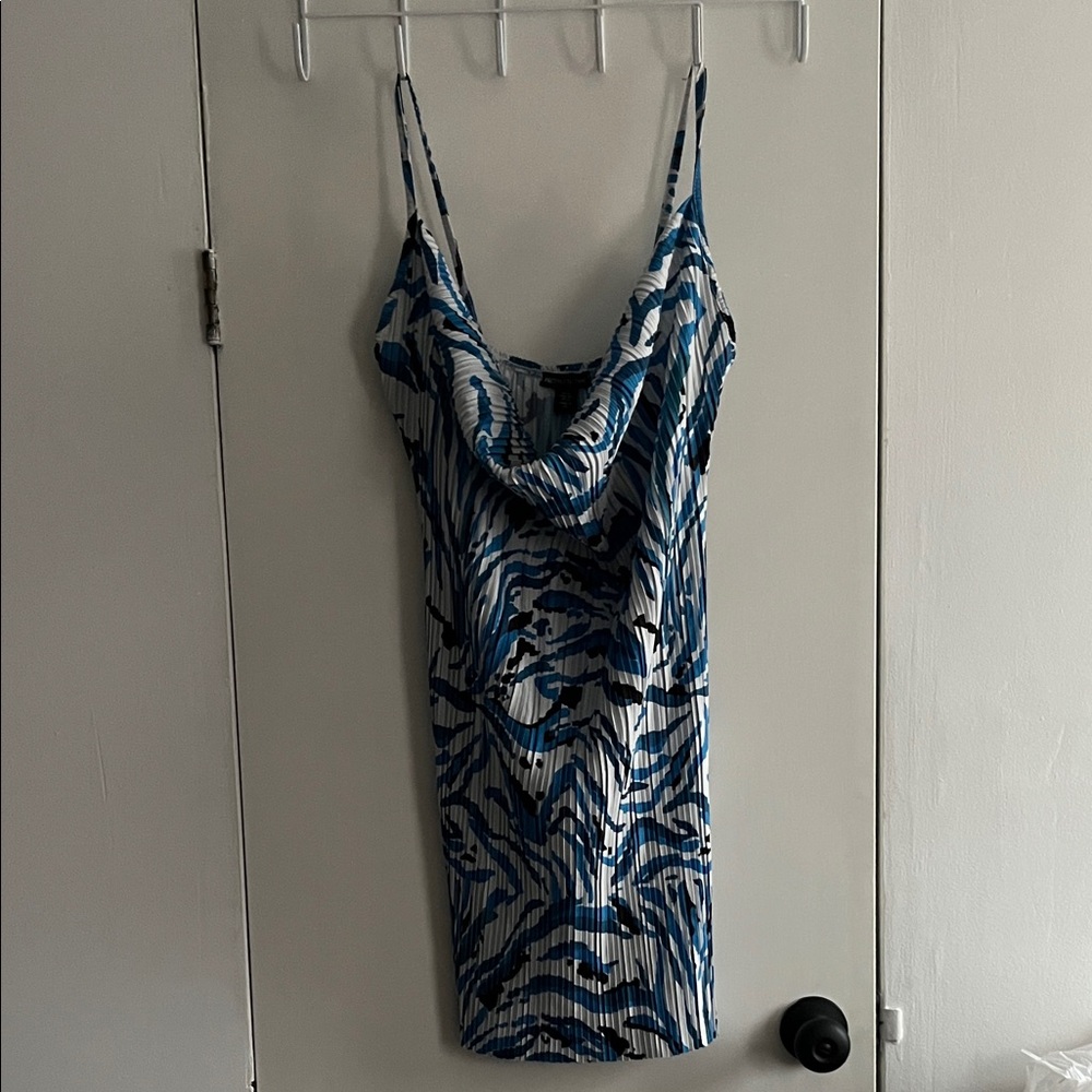 PrettyLittleThing Blue and White Patterned Mini Dress